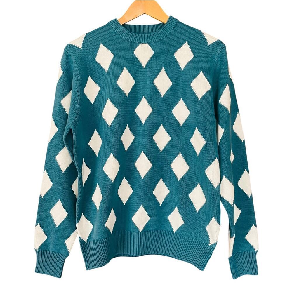 Bogey Boys Rhombus Sweater Golf Crewneck 100% Cotton Teal Blue Size Small NEW